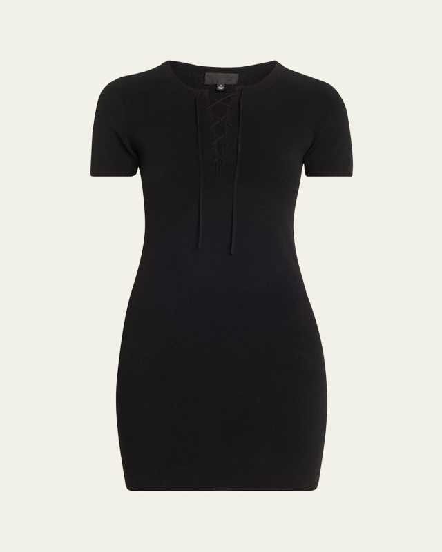 Palma Laced Short-Sleeve Mini Sweater Dress